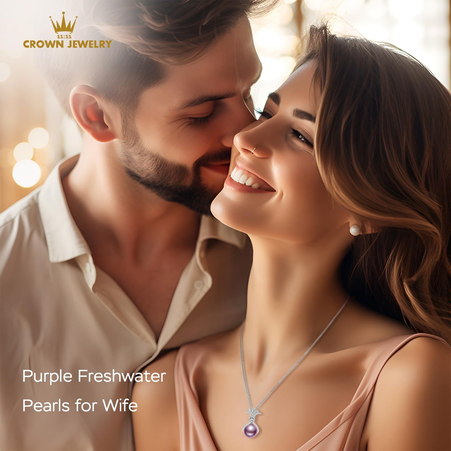 Pearl Necklaces for Women, Anniversary Birthday Gifts for Wife, Mom, Dauhter, Girlfriend, Grandma (Purple 11-12mm)