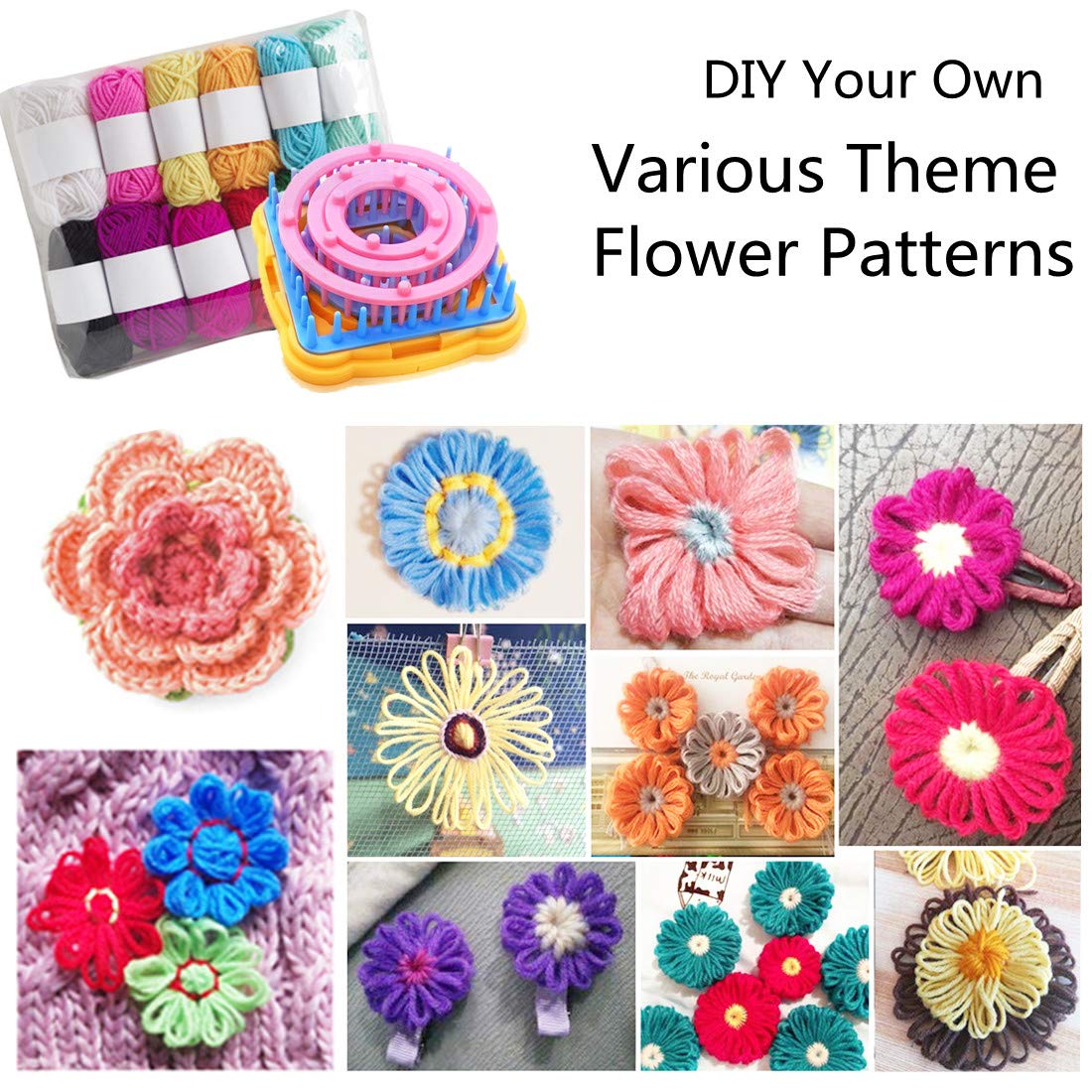 Ayasee Weaving Loom Kit, Flower Knitting Loom Kit, Frame Looms, Knitting Wool, Round/Square Knitting Looms Craft Kit Multi Color (Flower Maker + Yarn)