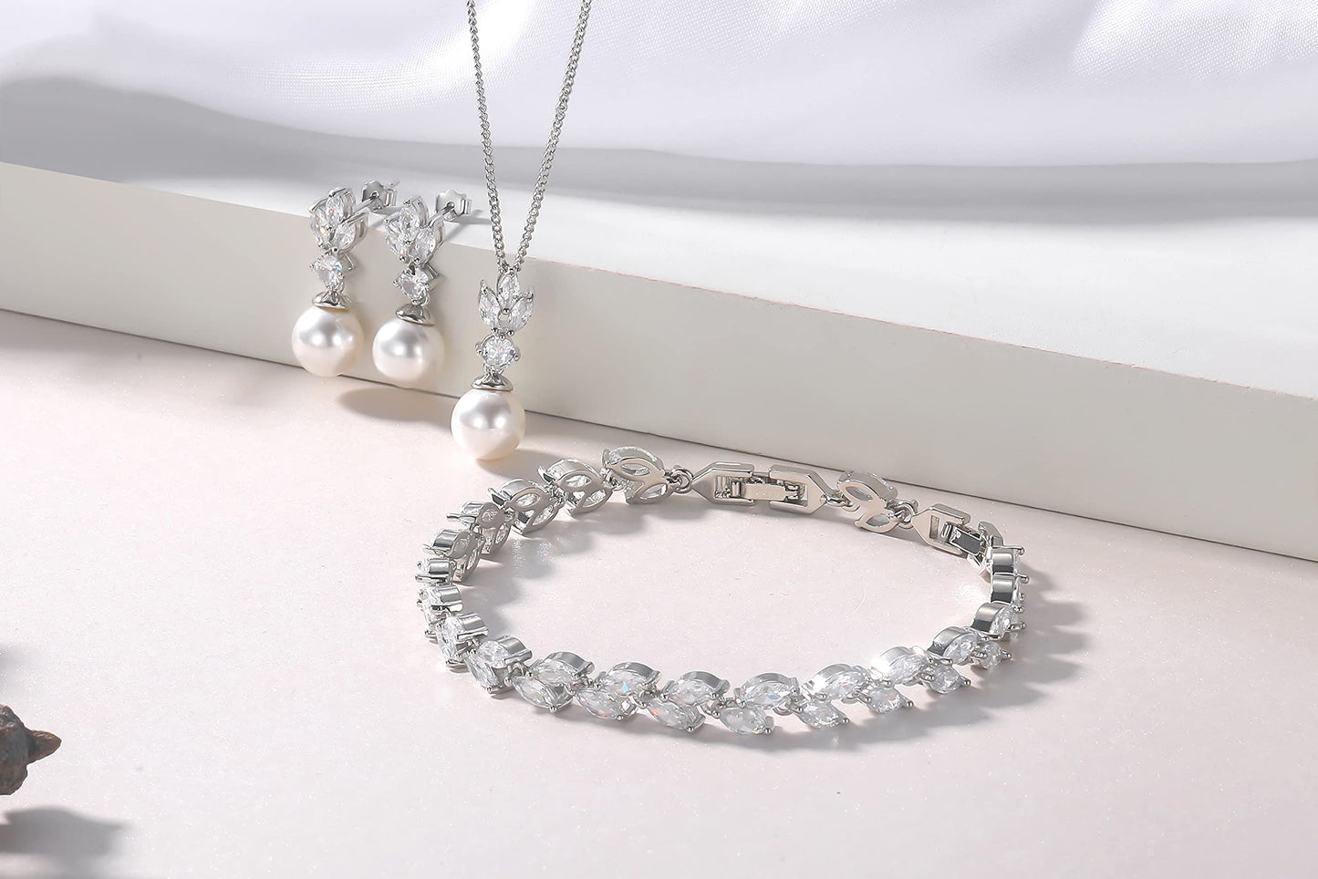 IDASANY Wedding Jewelry for Bride Bridesmaid, Pearl Dangle Earrings and Pendant Necklace Set Bridal Jewelry for Promise Wedding Party, 2 Sets