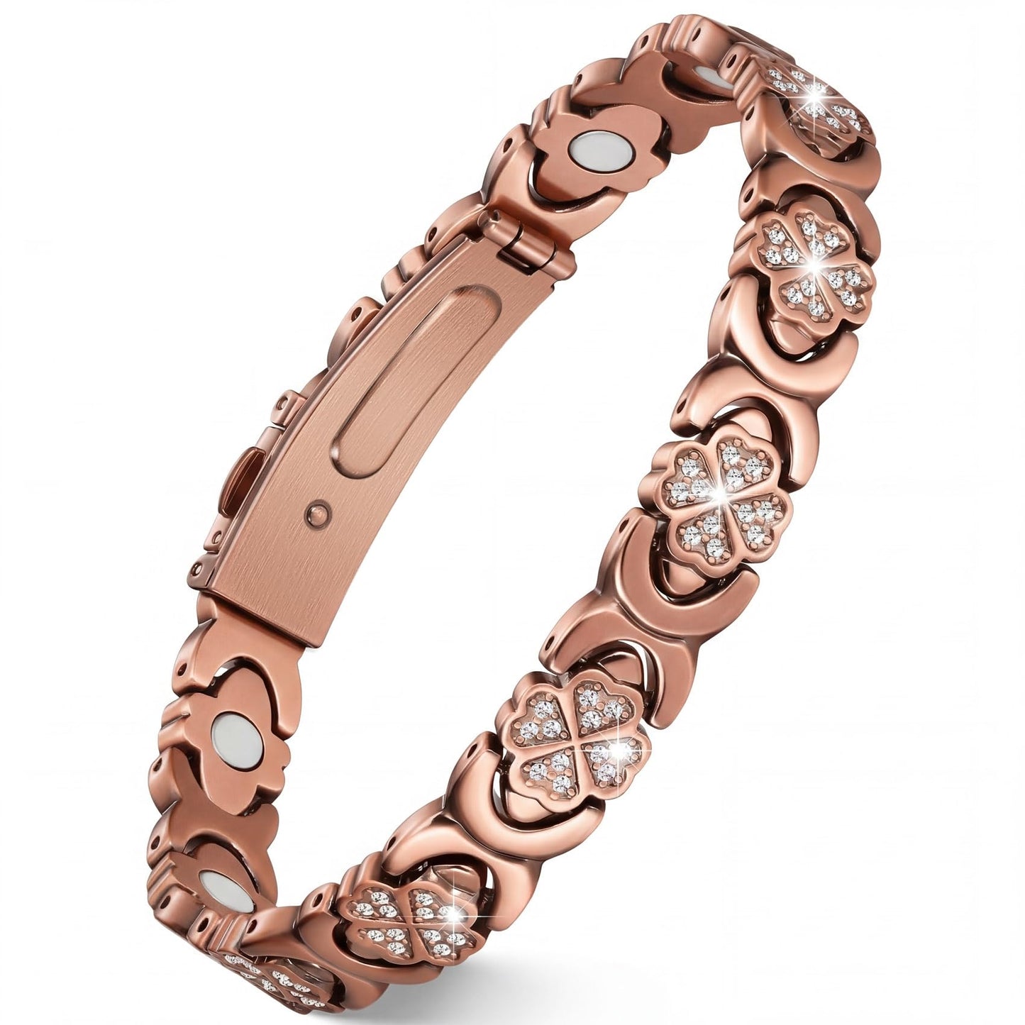 Feraco Pure Copper Bracelets for Women, Ultra Strength Magnetic Bracelet for Women with 3800 Gauss Magnet & Sparkling Cubic Zirconia, Copper Jewelry Gift, Infinite Clover (Copper)
