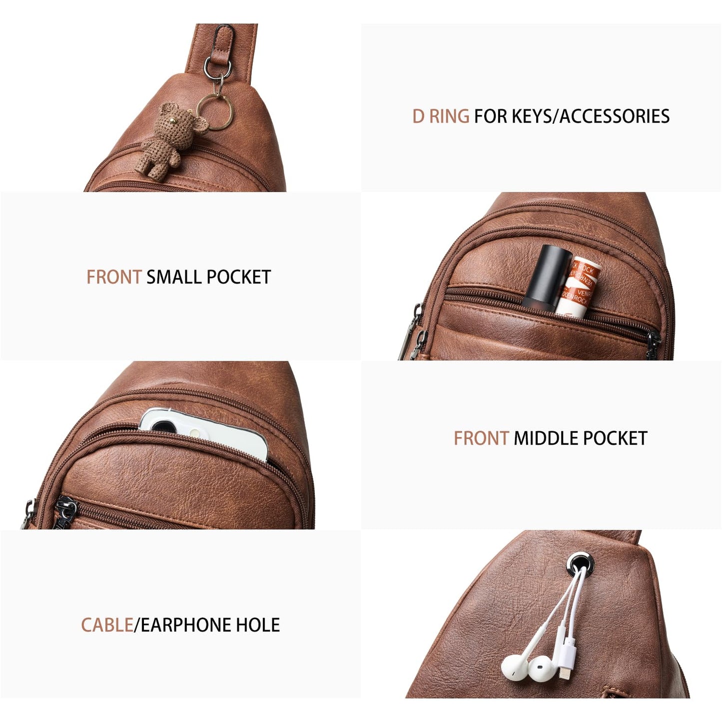 Leresas Sling Bag for Women Crossbody Bags Fanny Packs Over Shoulder Bag Sling Purse Backpack Vegan Leather Travel Handbag Purse Gifts Brown