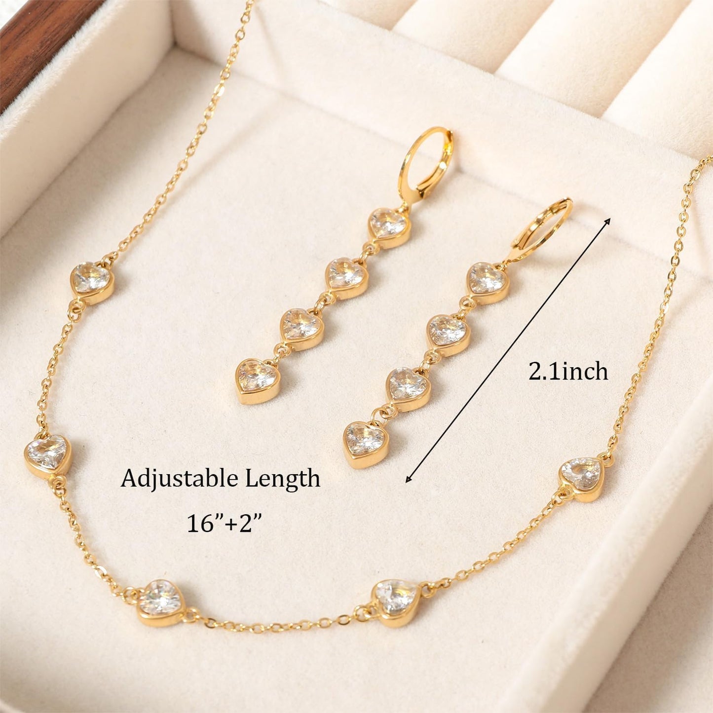 TaYolnFaSo White Heart Cubic Zirconia Jewelry Sets for Women 18k Gold Plated Imitation Diamond Necklace Earring 2pcs April Birthstone Set Heart Jewelry Wedding Prom Birthday Gift