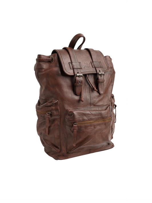 Jild Genuine Cow Leather Backpack for Men or Women — Vintage Backpack Hiking Camping Leather Rucksack Fits 15.6”-16” Laptop (Brown)
