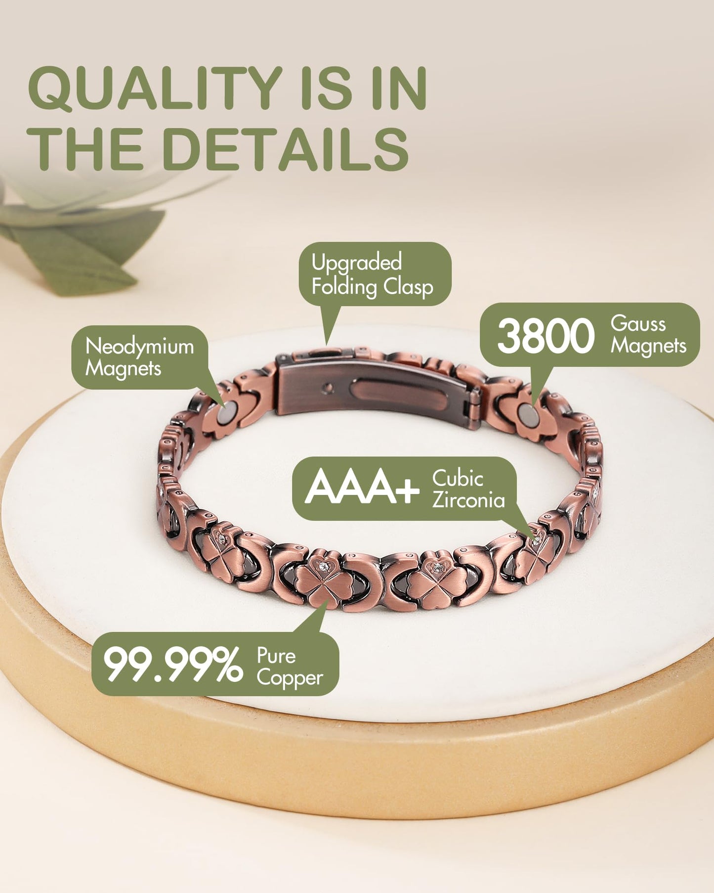 Feraco Pure Copper Bracelets for Women, Ultra Strength Magnetic Bracelet for Women with 3800 Gauss Magnet & Sparkling Cubic Zirconia, Flower Jewelry Gift, Infinite Symbol (Copper)