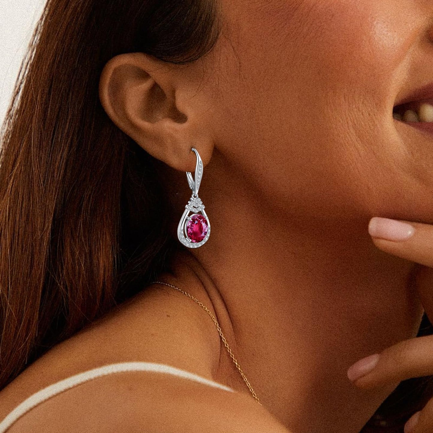 Red Ruby Dangle Earrings July Birthstone Sterling Silver Teardrop Leverback Drop Earring for Women Wedding Jewelry for the Bride Oval Cut CZ Earrings Anniversary Birthday Gifts for Wife Mom