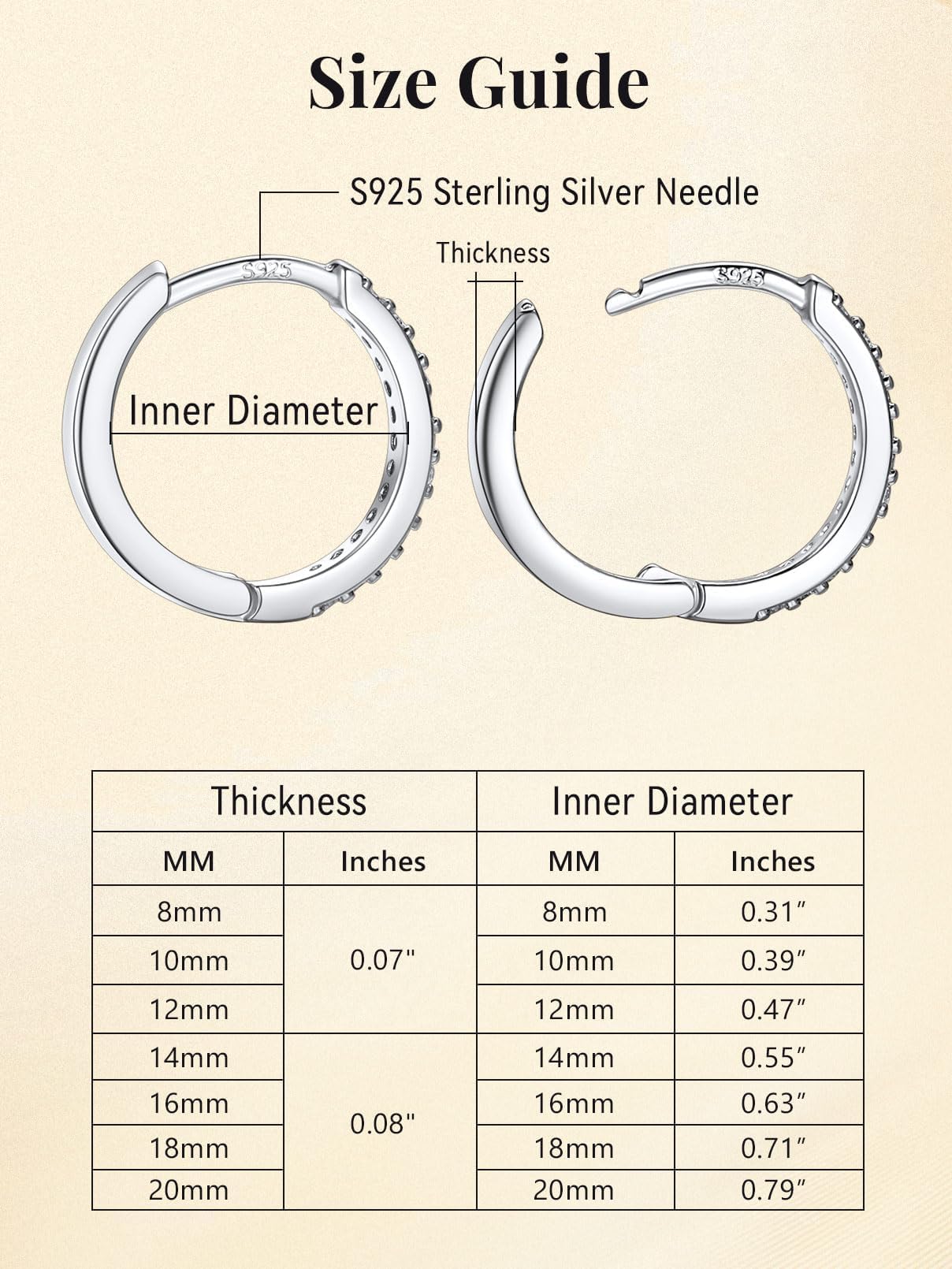 FaithHeart Cubic Zirconia Hoop Earrings for Women, Silver Hypoallergenic Huggie Hoop Earrings, Small Cartilage Earrings for Women 16mm, Send Gift Box