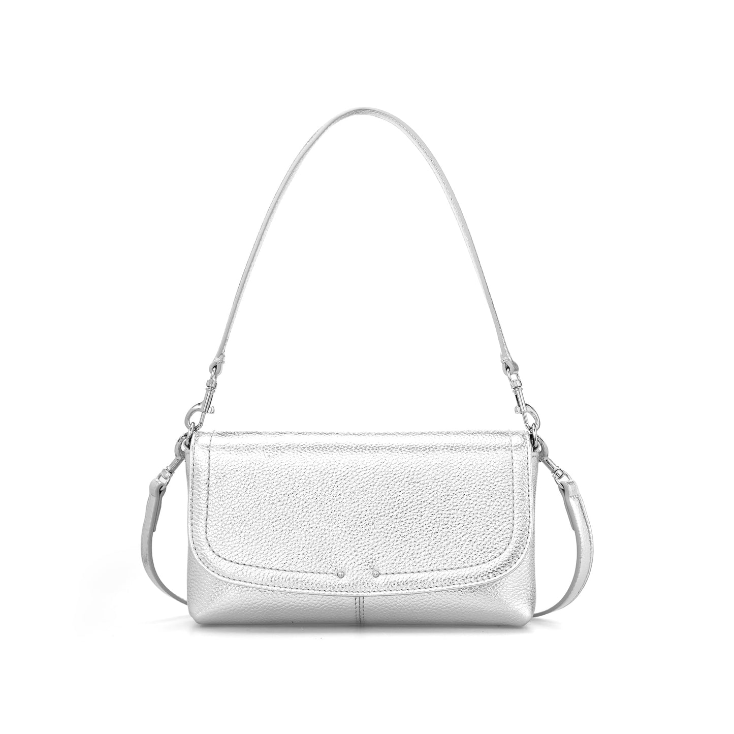 befen Genuine Leather Small Crossbody Bags for Women, Real Leather Purses with Built in RFID Wallet, Trendy Cell Phone Purse Shoulder Bag, Silver Travel Purse Handbags with Adjustable Strap