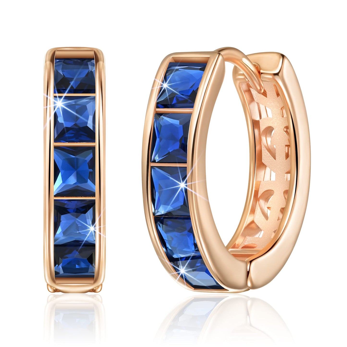 Linawe Small Hoop Earrings for Women Trendy, Blue Cubic Zirconia Huggie Earrings, Sapphire Imitation Diamond Rhinestone Piercing Jewelry Rose Gold Cuff Cartilage Earrings, Mini Chunky Tiny