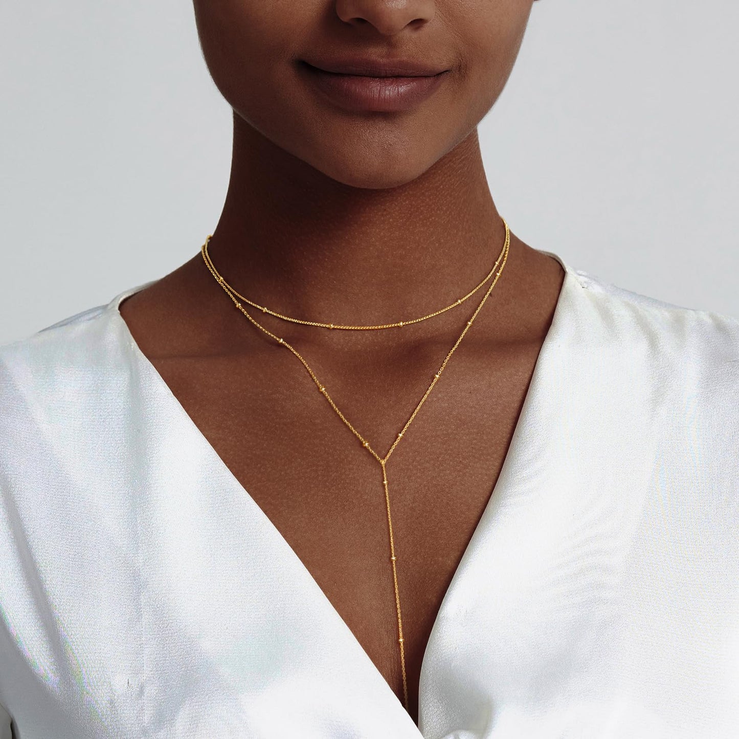 Luxval Gold Necklace for Women Trendy Long Necklaces for Women 14k Gold Plated Dainty Layered Necklaces Lariat Y Necklace Drop Y-Shaped Chain Jewelry Gift Wedding