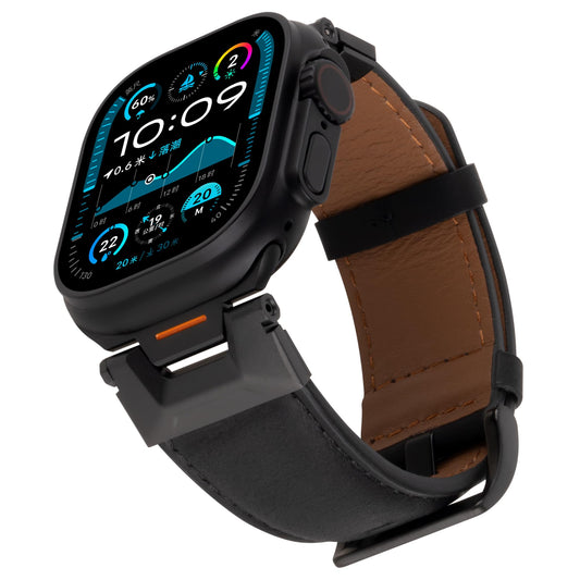 RIXENY 26mm Wide Leather Band for Apple Watch Ultra 49mm-42mm, Crazy Horse Vintage Leather Strap with Screw-Secured Steel Connector for iWatch Ultra, for Retro Lovers & Outdoor Enthusiasts