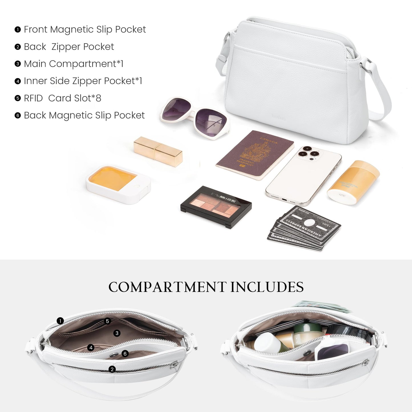 befen Small White Purses for Women Genuine Leather Crossbody Bags with RFID Blocking Anti Theft Travel Cross Body Hangbags 2026 Spring Summer Purse