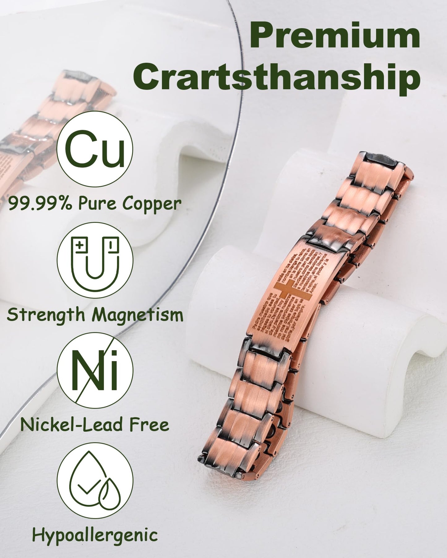 MagEnergy Copper Bracelet for Men, Pulsera de Cobre para Hombres, 99.99% Cross Copper Magnetic Bracelet with Strength 3500 Gauss Magnets, Jewelry Gift for Him
