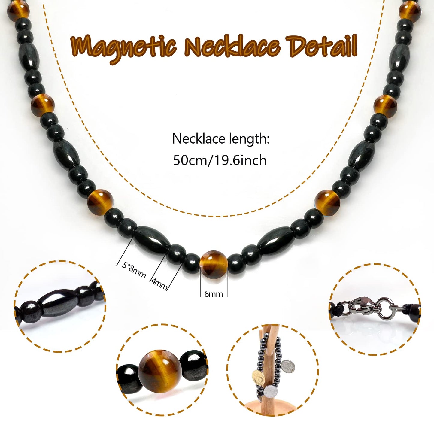 Hion Magnetic Black Obsidian & Tigers Eye Necklace for Women Men, Natural Wellness Jewelry for Daily Comfort & Relaxation