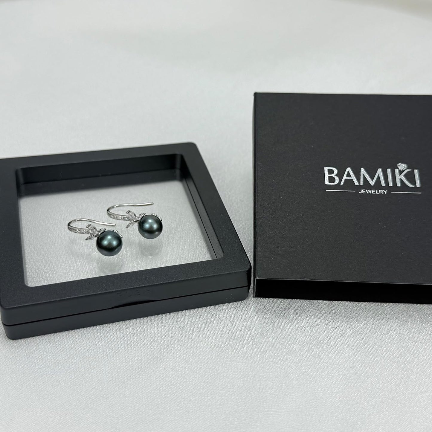 BAMIKI Pearl Drop Earrings for Women - 925 Sterling Silver 18k Gold Plated Hypoallergenic Round Black Saltwater Cultured Pearls Ear Hook Earrings with Cubic Zirconia Jewelry Gifts for Mother Wife