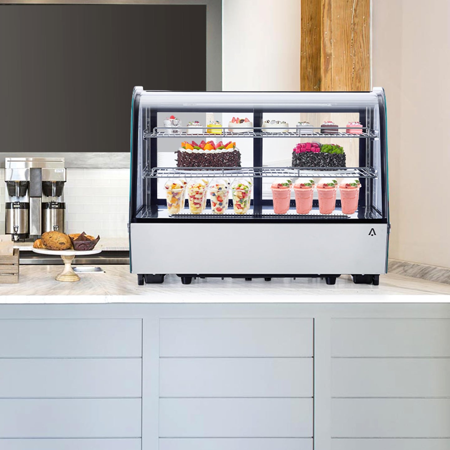 Display Refrigerator, 4.2 cu. ft. 160 Liter Commercial Cake Display Refrigerator with LED Lights, Air Cooling and Auto Defrost, Countertop Refrigerator for Bakeries, Cafes and Restaurants, Black