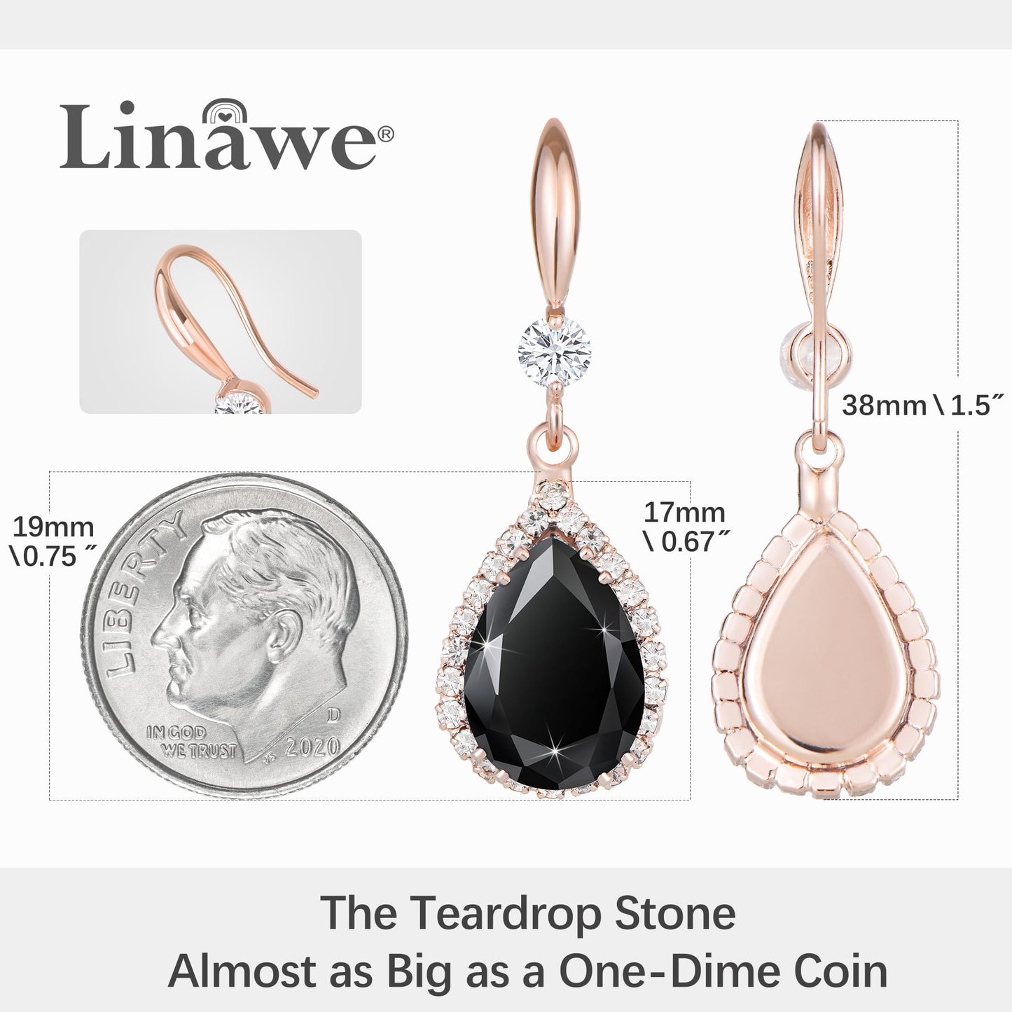 Linawe Rose Gold Color Black Chandelier Earrings for Women Trendy, Imitation Diamond Drop Dangle Rhinestone Cubic Zirconia Dangly Earrings, Teardrop Fake Crystal Birthstone Earrings Dangling