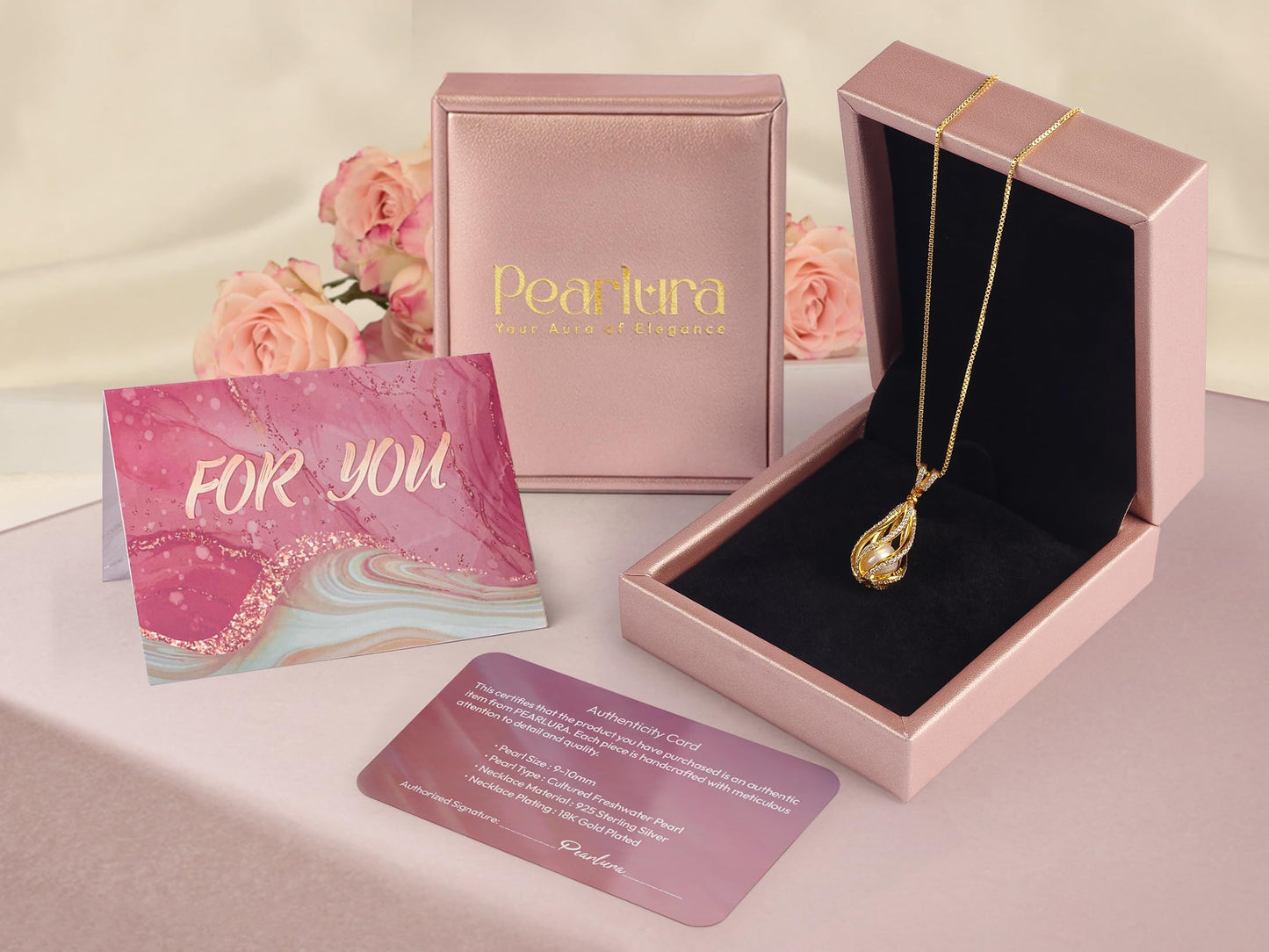 Gifts For Wife Wedding Anniversary - Mothers day gifts - AAA+ Real Pearl Necklaces For Women (18k Gold Plating 925 Sterling Silver) Mothers day necklace ideas Birthday Freshwater Pearl Necklace