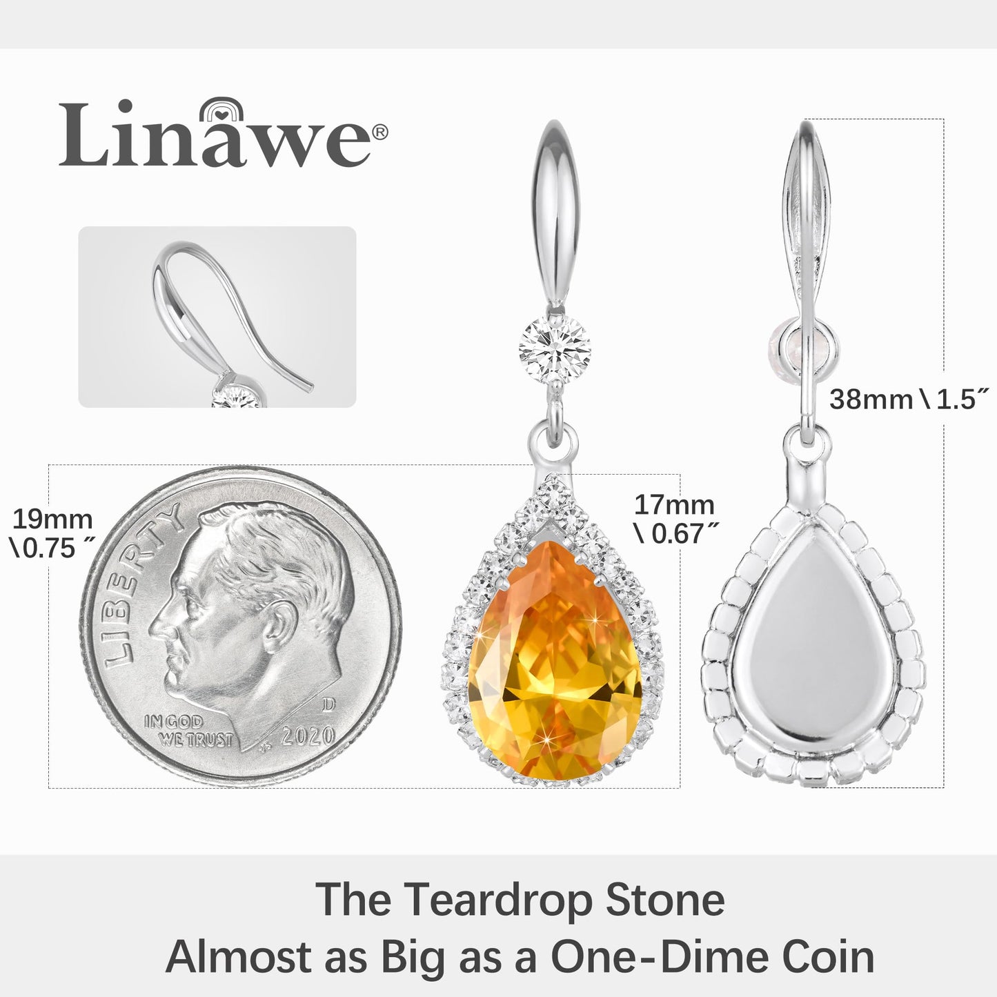 Linawe Silver Yellow Dangle Earrings, Imitation Diamond Dangle, Wedding Drop Chandelier Earrings, Rhinestone Citrine Cubic Zirconia Crystal Lemon Earrings, Bride Jewelry Set
