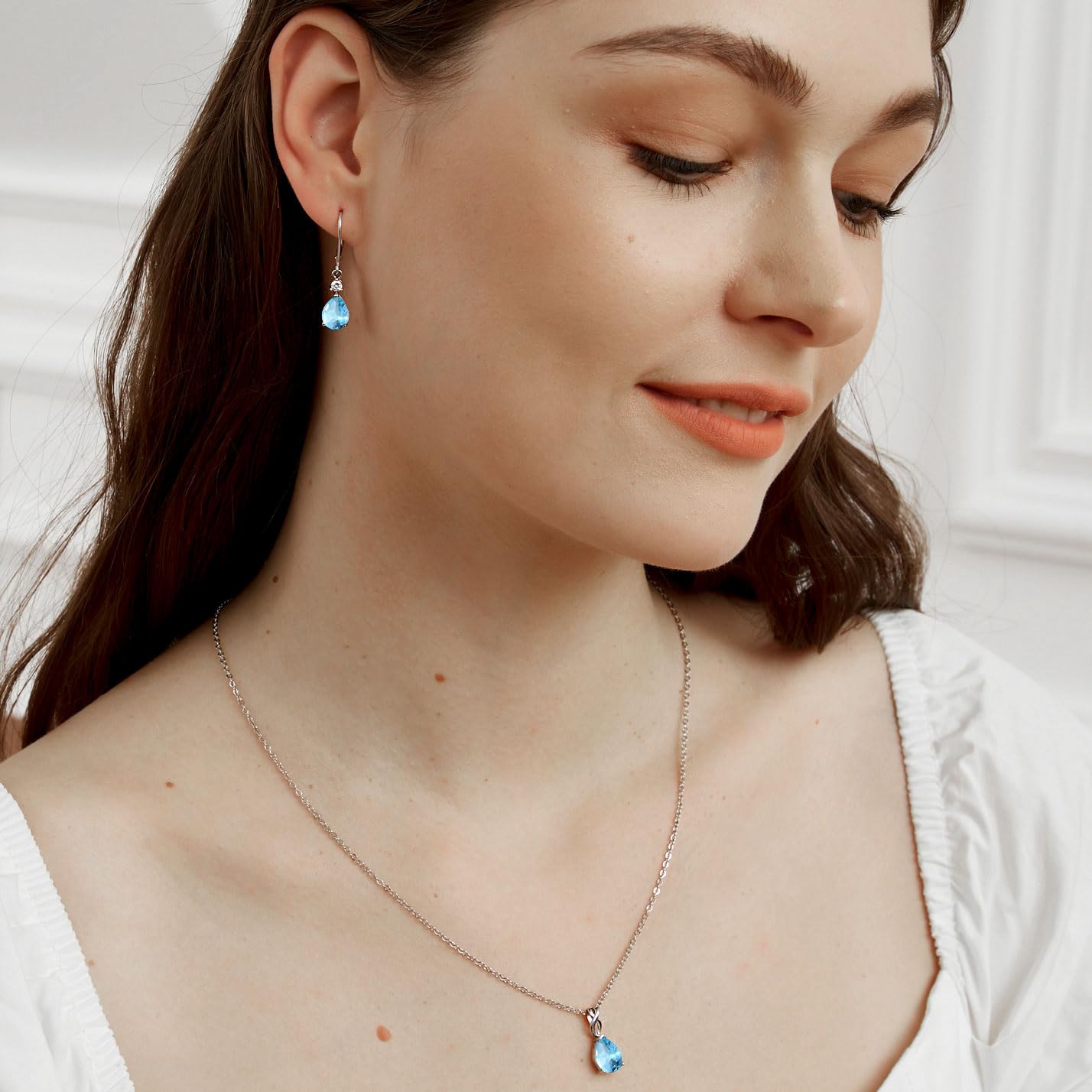 925 Sterling Silver 7 * 9mm Blue Topaz Teardrop Leverback Earrings Drop Dangly Gemstone Dangle Earrings Hypoallergenic Jewelry Birthday Gifts for Women