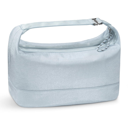 HauteHues Travel Makeup Bag for Women, Roomy Cosmetic Bag and Toiletry Bag with Wide Open Design, Soft Nylon Pouch for Makeup, Skincare, Toiletries, Gym, Carry-On and Weekend Trips, Gray Blue