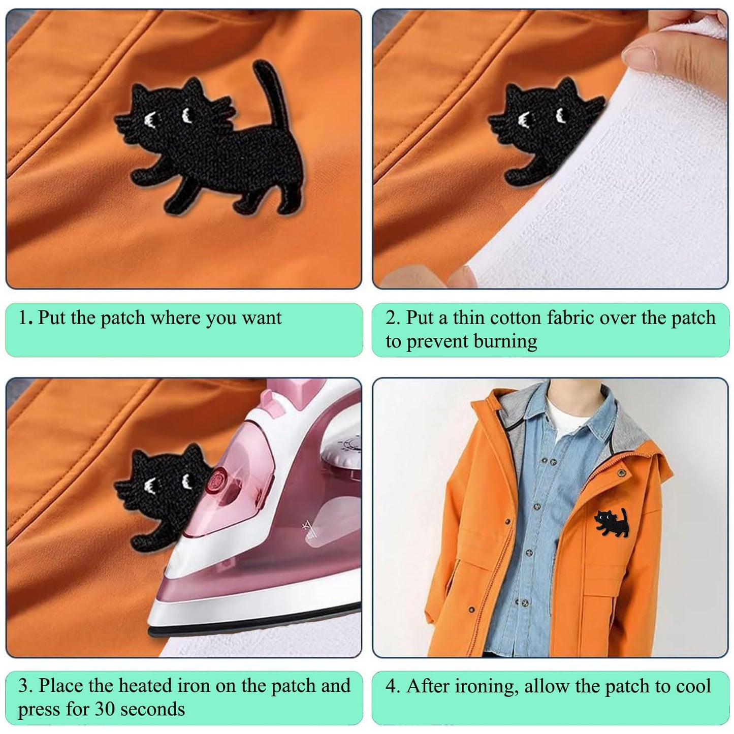 CHBROS 9 Pcs Black Cat Embroidered Patches Applique Iron on Patches for Clothing Jackets T-Shirt Backpacks.…(Set of 9)