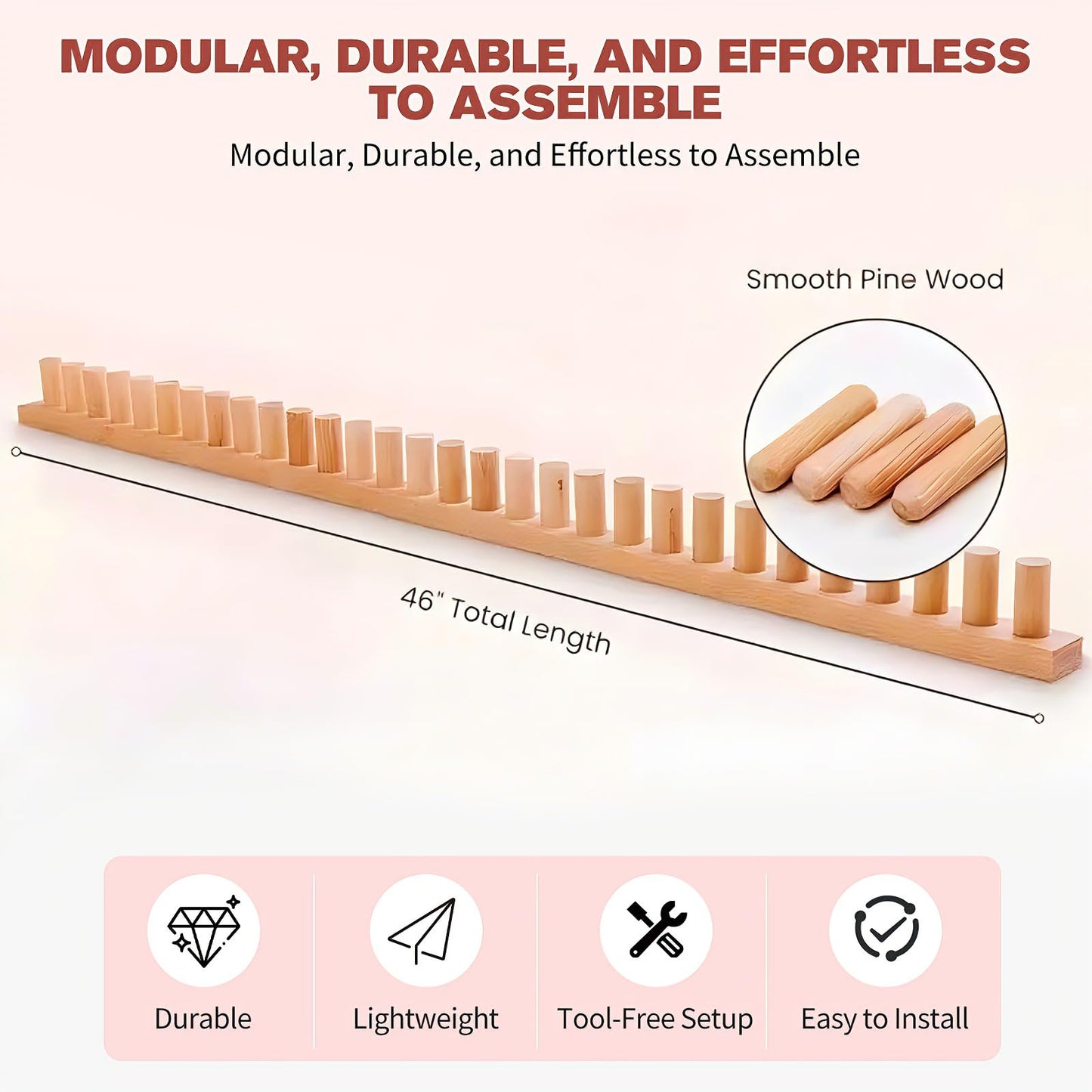 46 Inch Chunky Knitting Blanket Loom - Wooden Knitting Loom Frame for Hand, Thick Yarn Knitting Tools for Beginner, Foldable and Portable Chunky Blankets Extra Large Loom