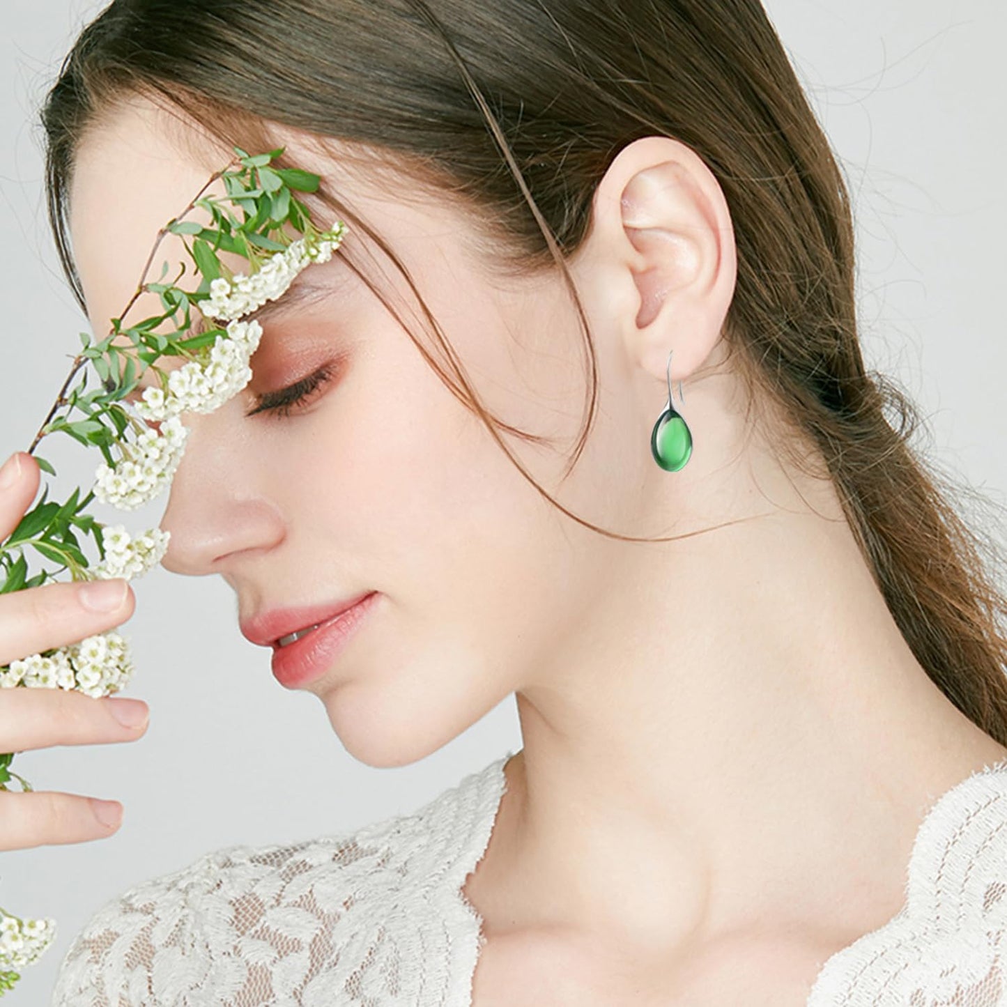 JIMARIN Lightweight Vintage Sparkly Crystal Rhinestone Teardrop Dangle Drop Earrings Bohemian14K Gold Geometry Hook Earring for Women (Silver Green)