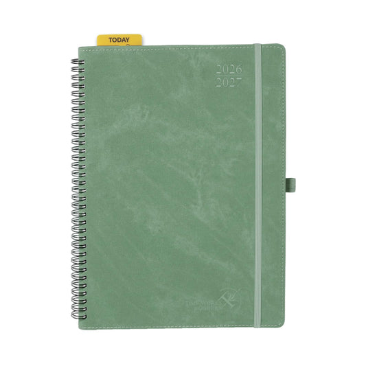 POPRUN 2026-2027 Planner Weekly and Monthly, Large Size 8.25" x 11.75", July 2026 to June 2027, Spiral Bound Calendar with Hourly Time Slots, Vertical Layout, Leather Soft Cover, Notes Pages - Midnight Green