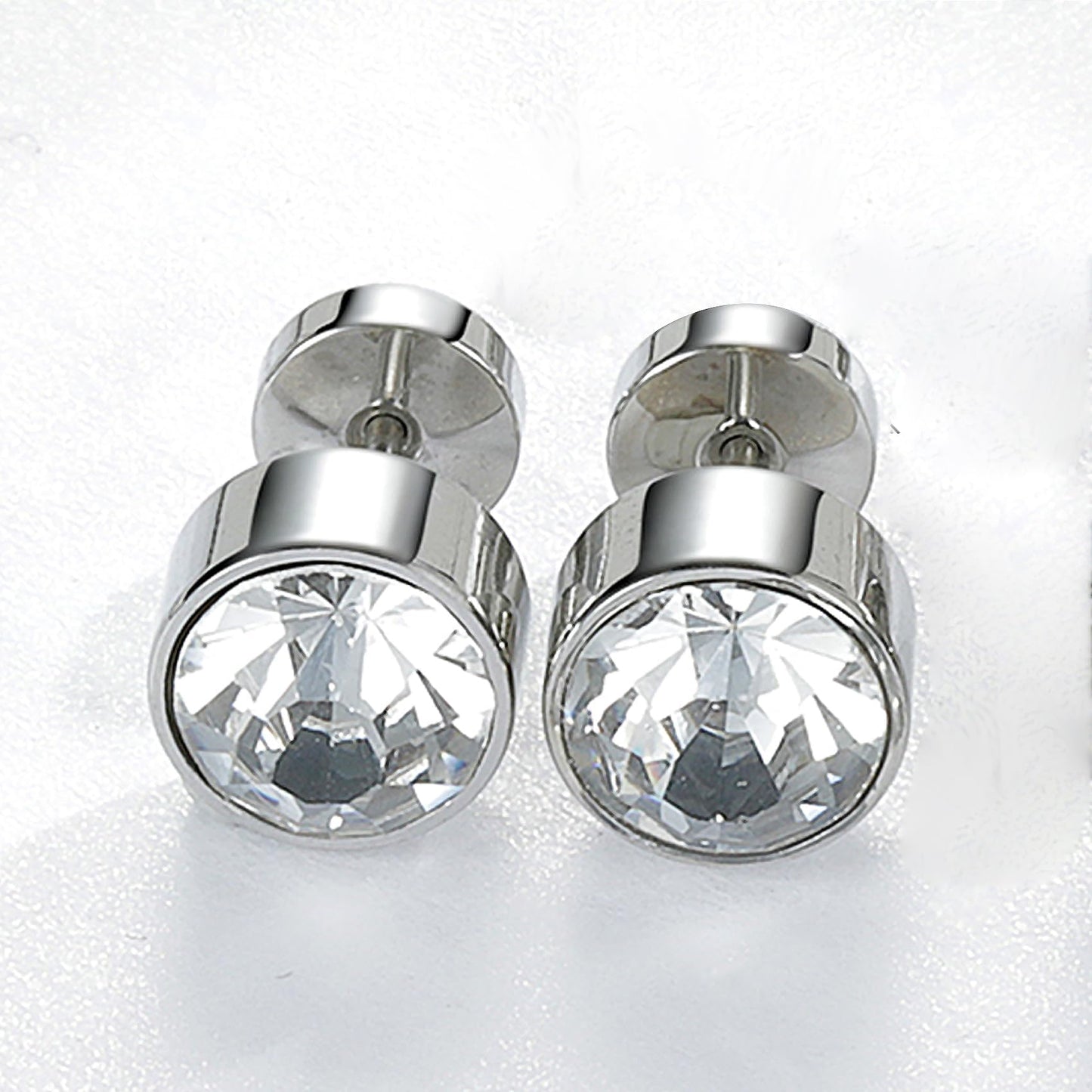 VOLUKA Titanium Earrings Screw Flat Back Earrings Studs Hypoallergenic for Sensitive Ears Cubic Zirconia Created Quartz Punk Dot Disc Barbell Stud Earrings-9mm CZ