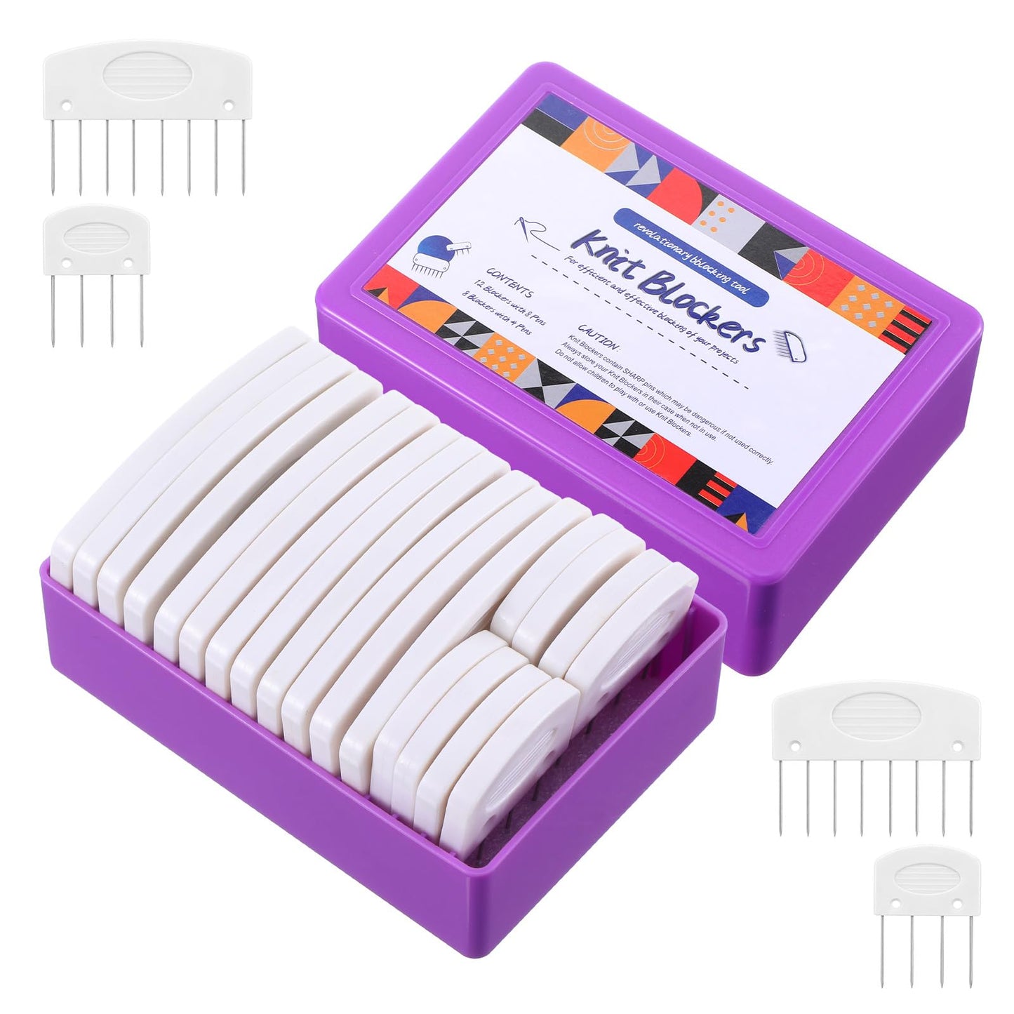 Kifmurase 20PCS Knit Blocking Pins Kit, Knit Blockers Combs for Blocking Knitting Crochet Lace or Needlework Projects, White Knitting Block Pins Kit Tool for Blocking Mats