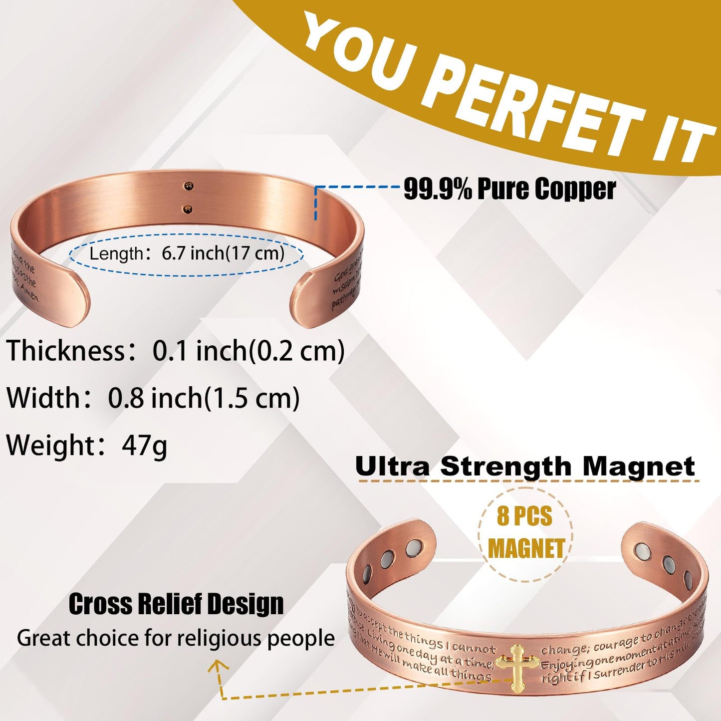 MagVIVACE Women Copper Magnetic Bracelet for Arthritis, Pure Copper Jewelry, Lymph Detox Bracelets with 3500 Gauss Magnet (1)
