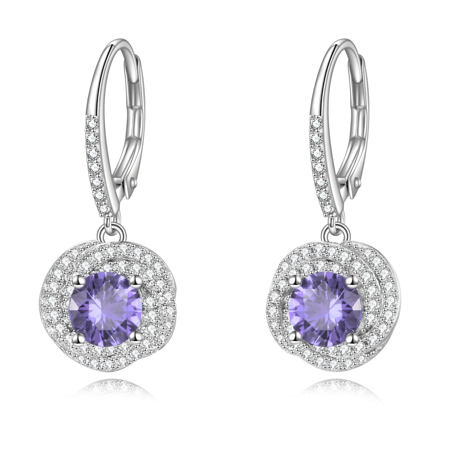 VONALA Amethyst Earrings 925 Sterling Silver Purple Cubic Zirconia Leverback Earrings June birthstone Earrings Amethyst Jewellery Gift for Women