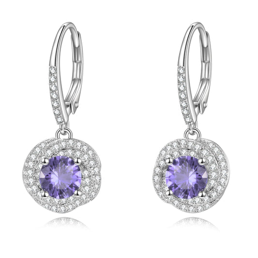 VONALA Amethyst Earrings 925 Sterling Silver Purple Cubic Zirconia Leverback Earrings June birthstone Earrings Amethyst Jewellery Gift for Women