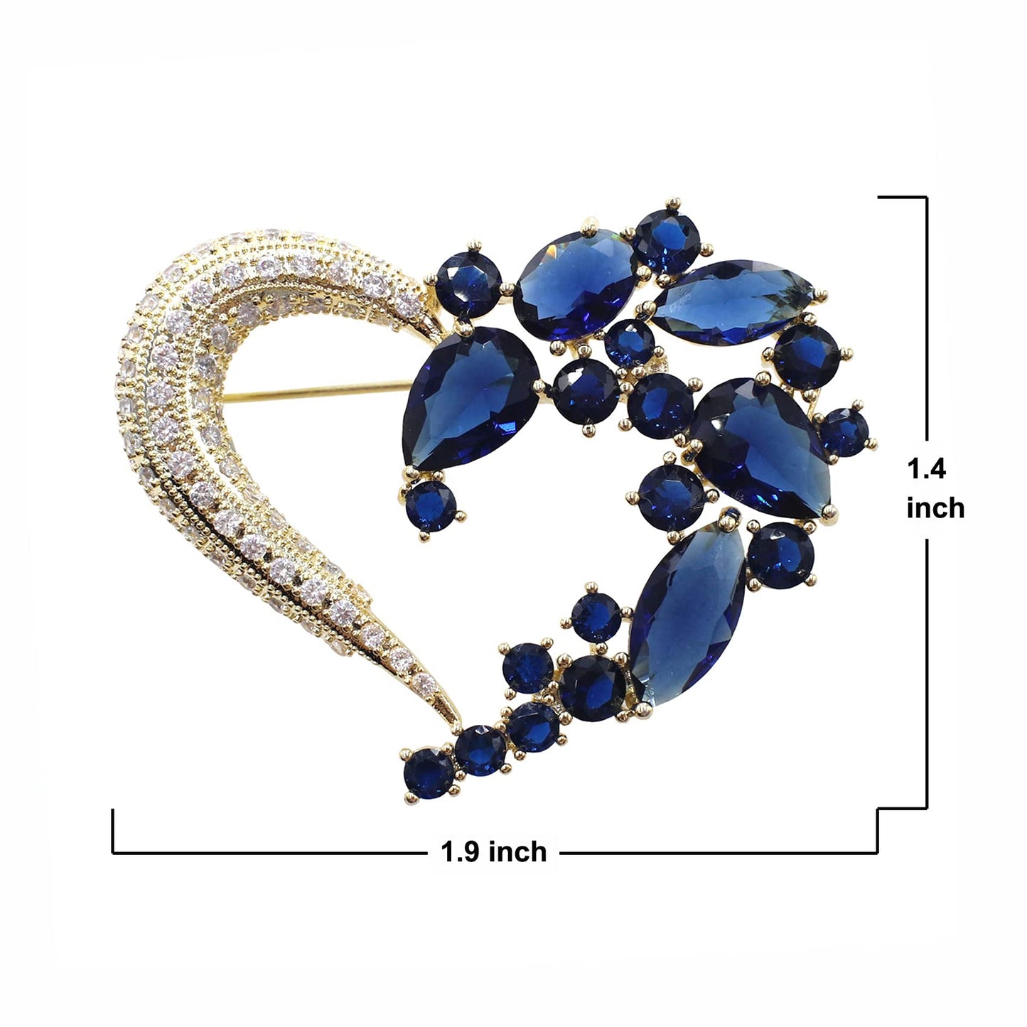 Heart Brooch Pins for Women Fashion Valentine Love Blue Gold Jewelry
