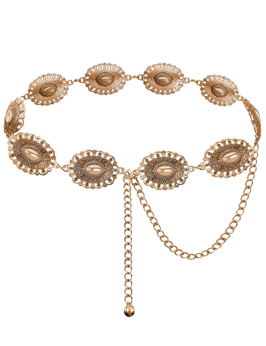 TOPACC Gold Concho Belts for Women Western Metal Cowgirl Chain Belts for Dresses Jeans Country Concert Outfit