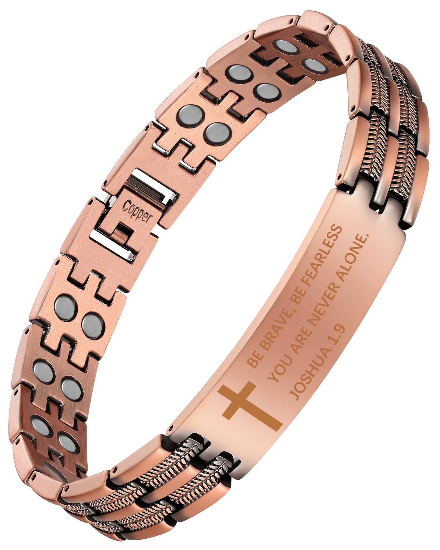 Feraco Copper Bracelet for Men,Magnetic Therapy Cooper Cross Bracelets with Magnets, Men's Christian Jewelry for Anniversary Father's Day