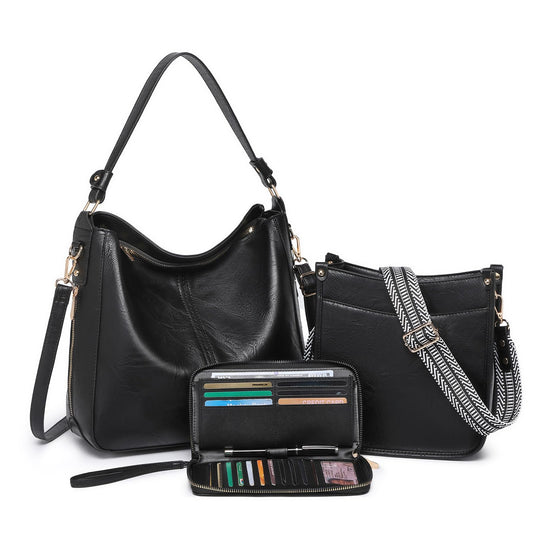 Purses for Women 3PCS, Crossbody Bags Set Large Leather Purse Shoulder Handbags with Wallet Adjustable Straps for Ladies Tote