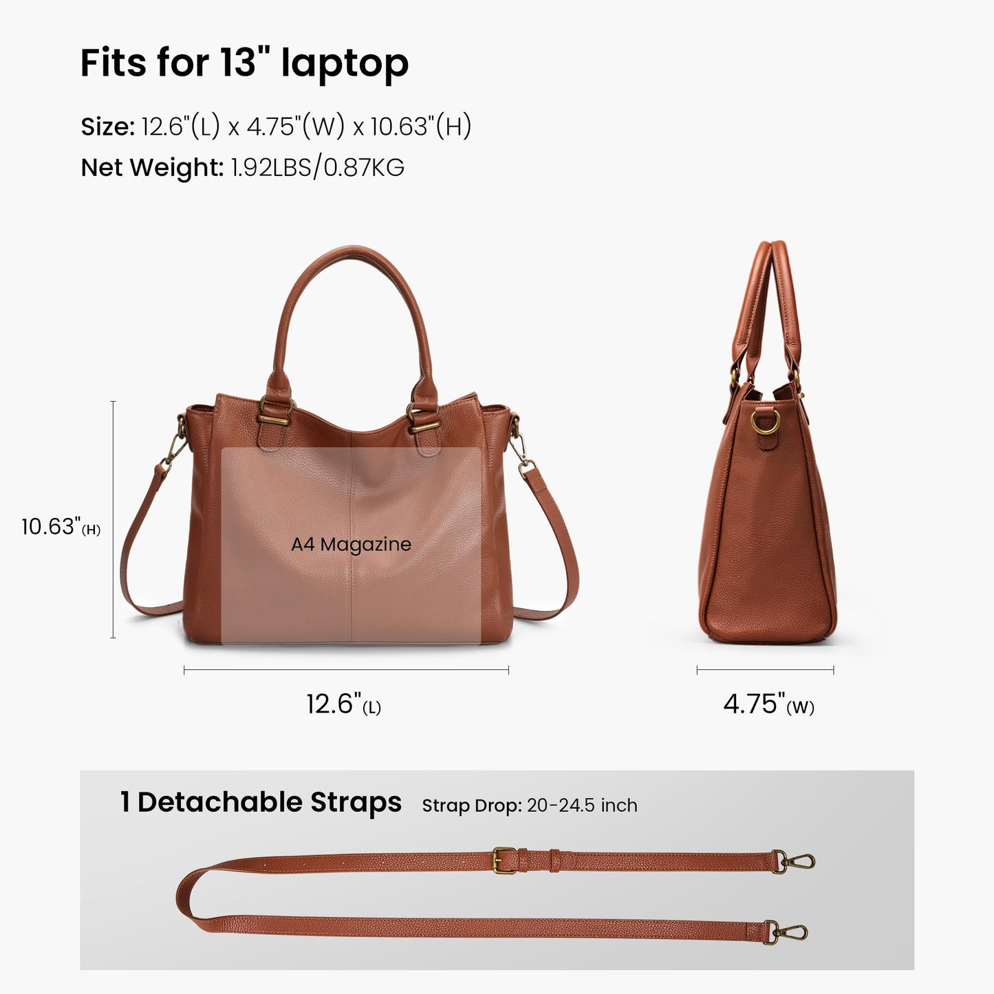 befen Soft Genuine Leather Purses for Women Medium Tote Bag Handbags Crossbody Bags Top Handles Satchel Purse Shoulder Bag with RFID Card Slots Cognac Brown