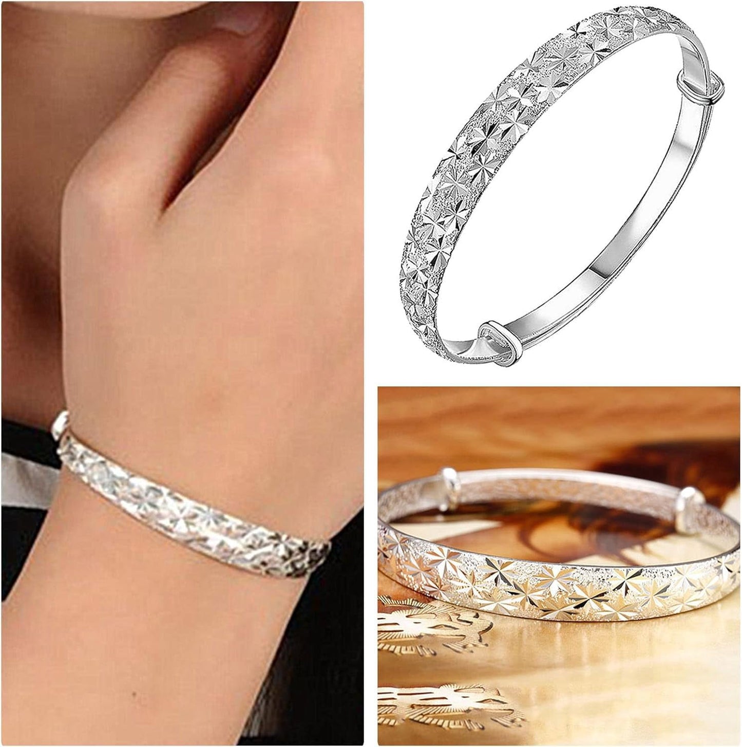 XBKOJBA Womens Silver Bangle Bracelets Ladies Fashion Jewelry Handmade Bracelet for Mothers Day Gifts
