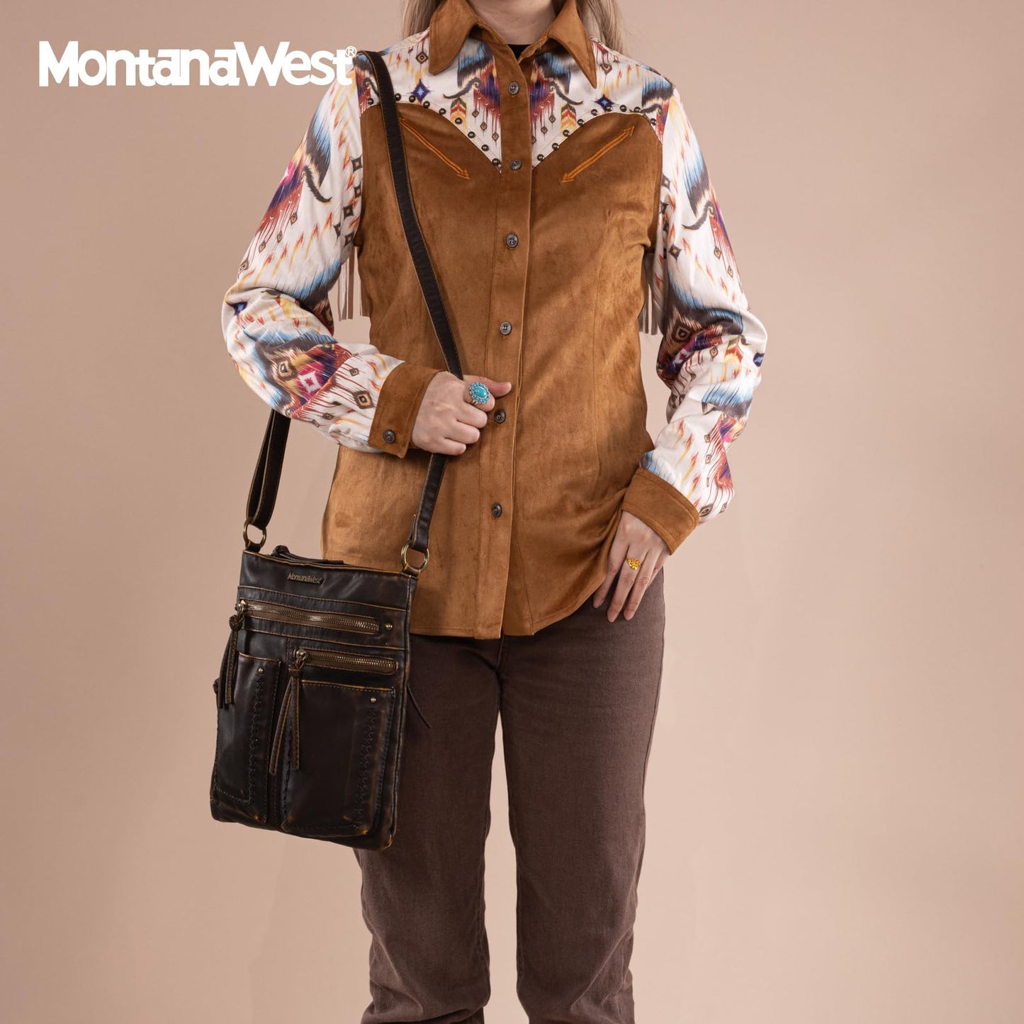 Montana West Crossbody Bags for Women Shoulder Purse and handbags Medium Multi Pocket Travel Bag,MWC-252BR