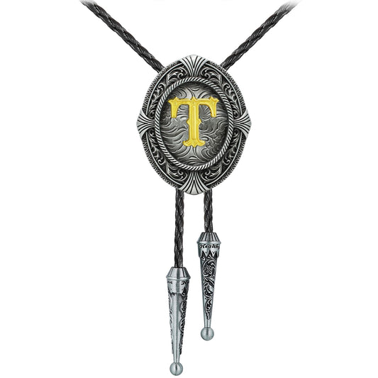 HUABOLA CALYN Vintage Bolo tie for Men Western Cowboy Native American Initial Letter ABCDJMR to Z Costume Bolo ties for Women (T)