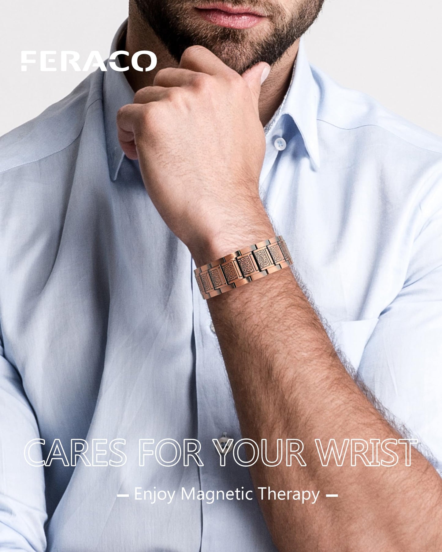 Feraco Copper Bracelet for Men, 3X Strength Magnetic Therapy Bracelet with Powerful 3800 Gauss Magnets,Copper Cooper Jewelry