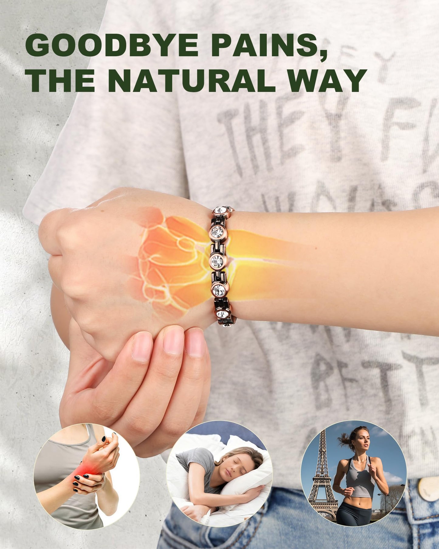 MagEnergy Copper Bracelet for Women, 99.9% Pure Copper Magnetic Bracelet, Adjustable Bracelet Jewelry Gifts (Crystal)