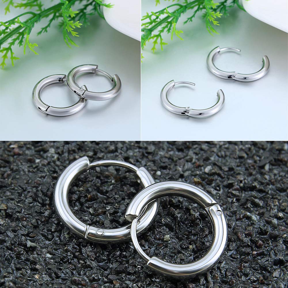 316L Surgical Stainless Steel Huggie Hoop Earrings 8mm Silver Hypoallergenic Earrings Hoop Cartilage Helix Lobes Hinged Sleeper Earrings For Men Women(B02: 8mm Silver(THK 2.0mm))