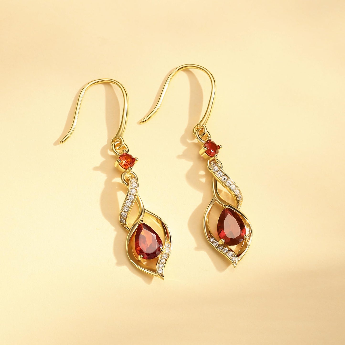 FANCIME 14K Gold Plated January Birthstone Dangle Earrings for Women Teardrop Garnet Earrings S925 Sterling Silver infinity Love Birthday Gifts for Mom Women