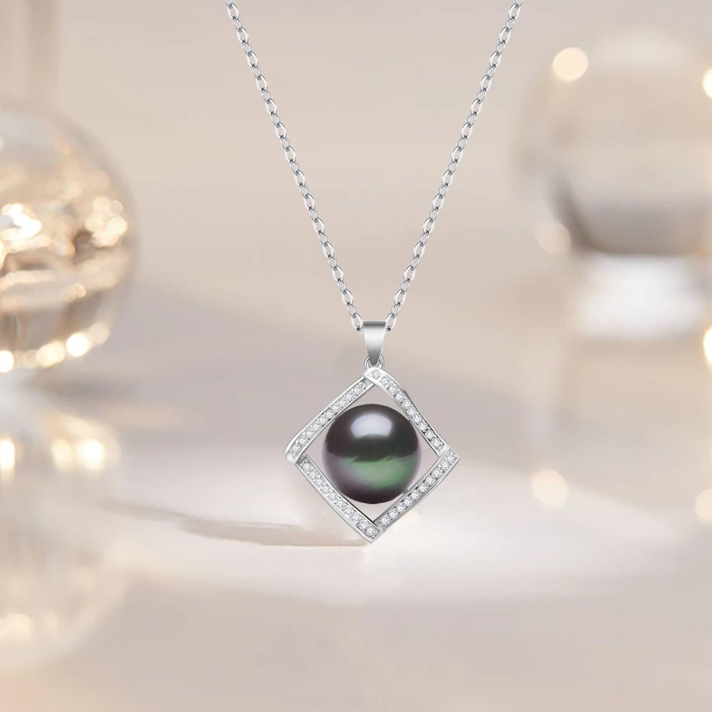 Tahitian Black Pearl Necklace for Women – 12-13mm AAAA Quality Real Pearl Pendant in 925 Sterling Silver, Adjustable Chain – Elegant Jewelry Gift for Wife, Mom, Anniversary, Birthday