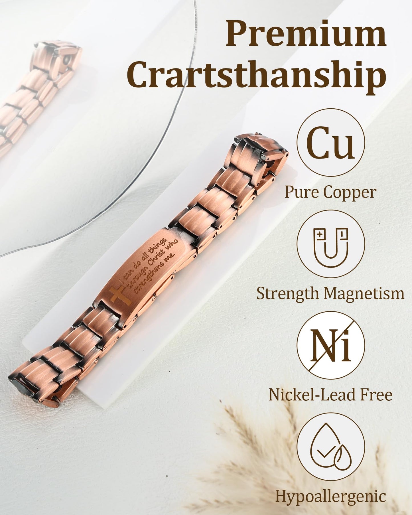 MagEnergy Copper Bracelet For Men, Christian Copper Bracelet For Men, Magnetic Bracelet With Ultra Strength Magnets, Adjustable Biblical Cross Bracelet, Jewelry Gift(Sizing Tool)