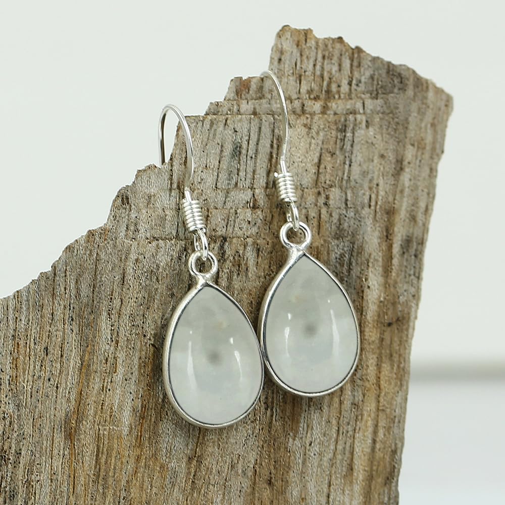 Natural Aquamarine Sterling Silver Plated Dangle Earrings for Women - Green Stone Teardrop Shape March Birthstone Handmade Drop Earrings - Wedding Jewelry Gifts for Her