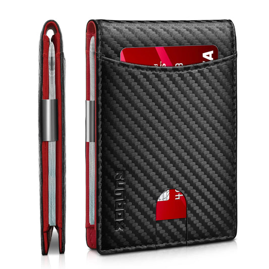 RUNBOX Slim Money Clip Wallets for Men RFID Blocking 11 Card Holder Minimalist Small Leather Bifold Novelty Men's Wallet Front Pocket Gift Box