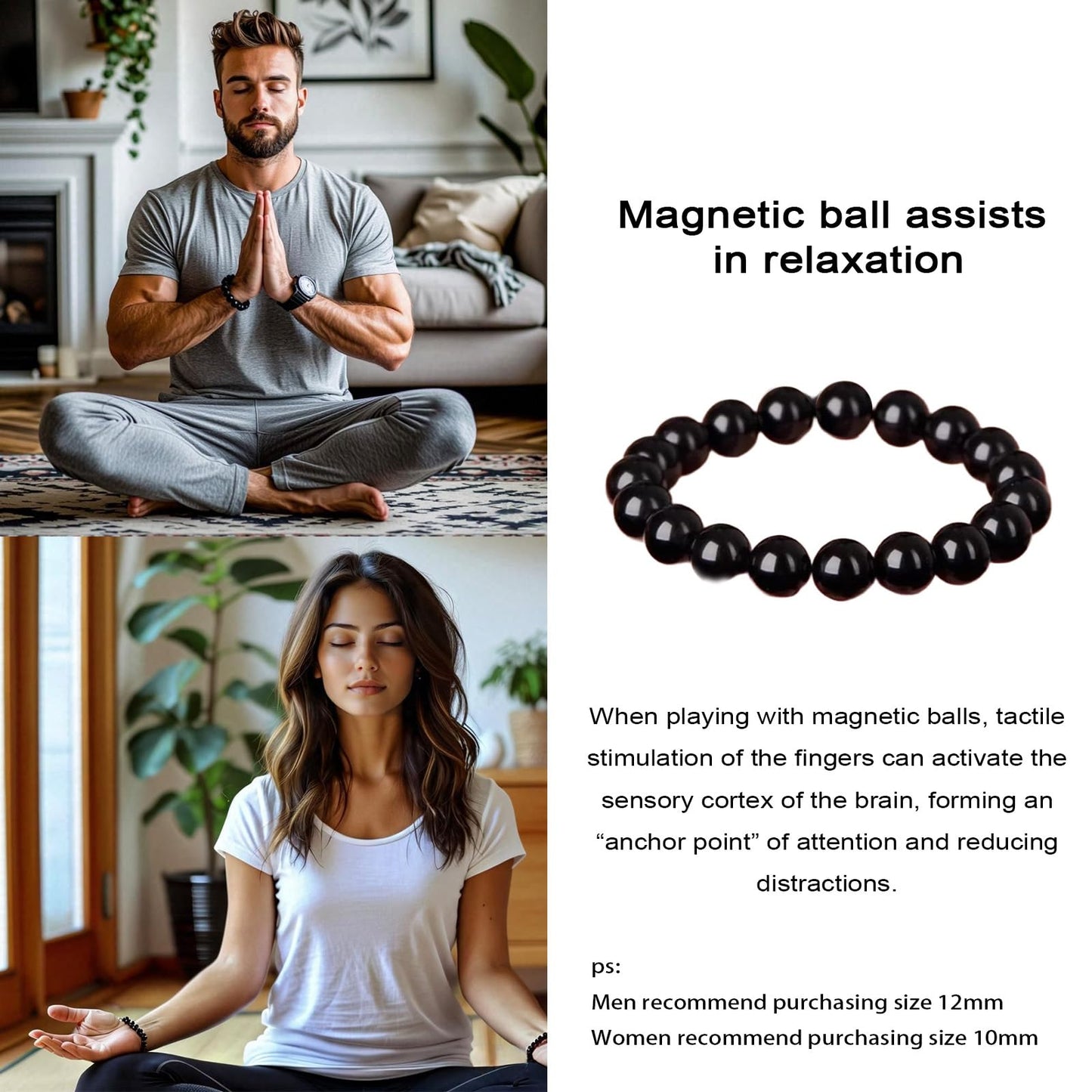 38 Magnetic Therapy Hematite beaded Bracelet For Women And Men Power Gemstone Crystal Unisex Macrame (Hematite, 10, millimeters)